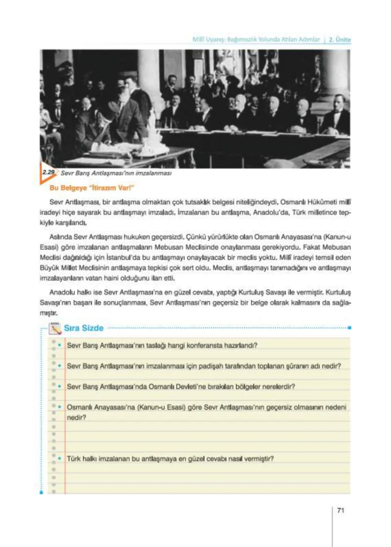 8. Sınıf İnkılap Tarihi Ders Kitabı Cevapları Nev Kitap Yayınları Sayfa 71