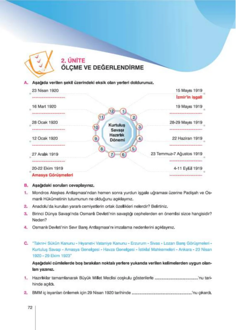 8. Sınıf İnkılap Tarihi Ders Kitabı Cevapları Nev Kitap Yayınları Sayfa 72