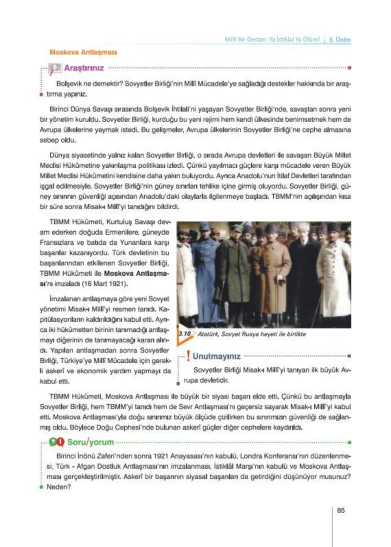 8. Sınıf İnkılap Tarihi Ders Kitabı Cevapları Nev Kitap Yayınları Sayfa 85