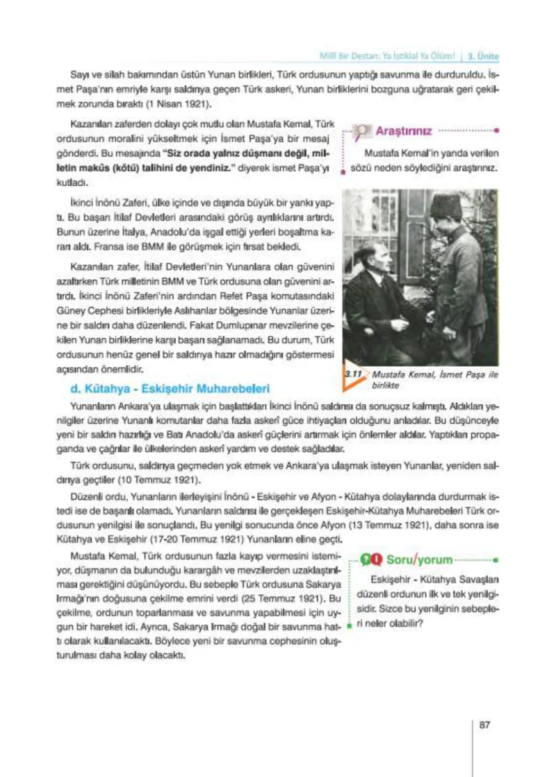 8. Sınıf İnkılap Tarihi Ders Kitabı Cevapları Nev Kitap Yayınları Sayfa 87