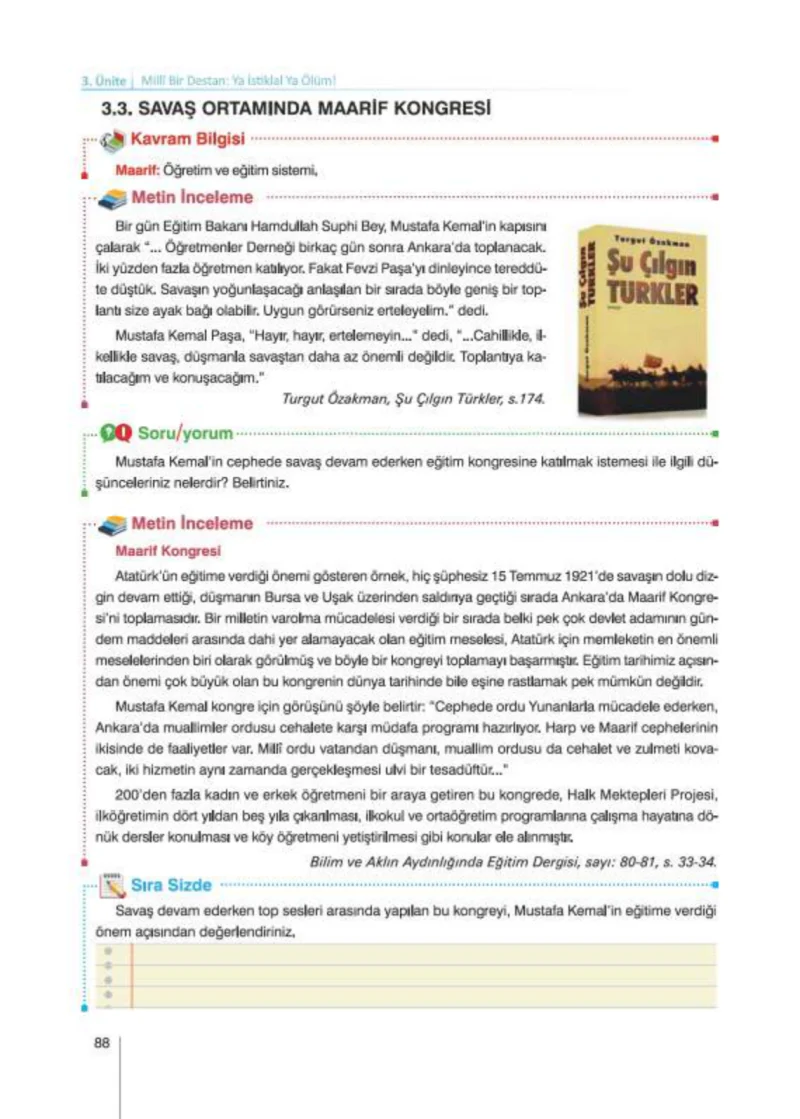 8. Sınıf İnkılap Tarihi Ders Kitabı Cevapları Nev Kitap Yayınları Sayfa 88