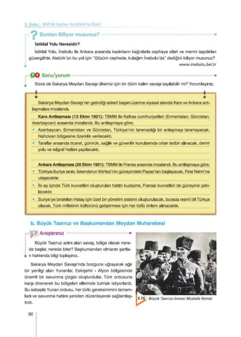 8. Sınıf İnkılap Tarihi Ders Kitabı Cevapları Nev Kitap Yayınları Sayfa 92