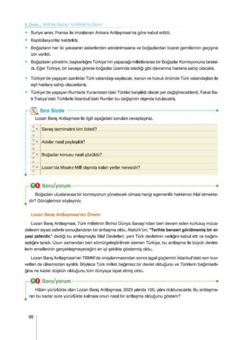8. Sınıf İnkılap Tarihi Ders Kitabı Cevapları Nev Kitap Yayınları Sayfa 98