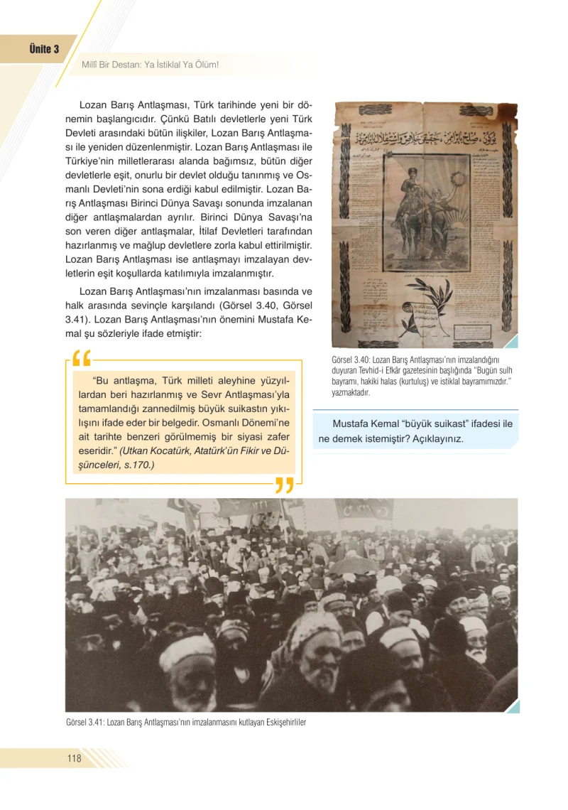8. Sınıf İnkılap Tarihi Ders Kitabı Cevapları Semih Ofset S.E.K. Yayınları Sayfa 118