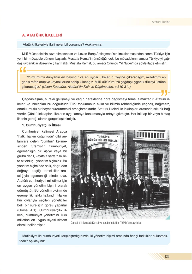 8. Sınıf İnkılap Tarihi Ders Kitabı Cevapları Semih Ofset S.E.K. Yayınları Sayfa 129