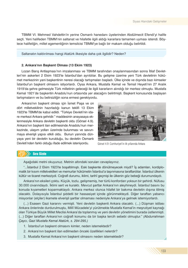 8. Sınıf İnkılap Tarihi Ders Kitabı Cevapları Semih Ofset S.E.K. Yayınları Sayfa 133