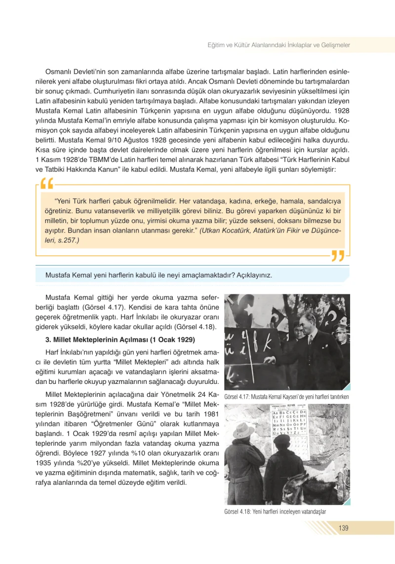 8. Sınıf İnkılap Tarihi Ders Kitabı Cevapları Semih Ofset S.E.K. Yayınları Sayfa 139