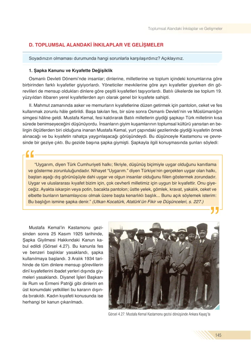 8. Sınıf İnkılap Tarihi Ders Kitabı Cevapları Semih Ofset S.E.K. Yayınları Sayfa 145