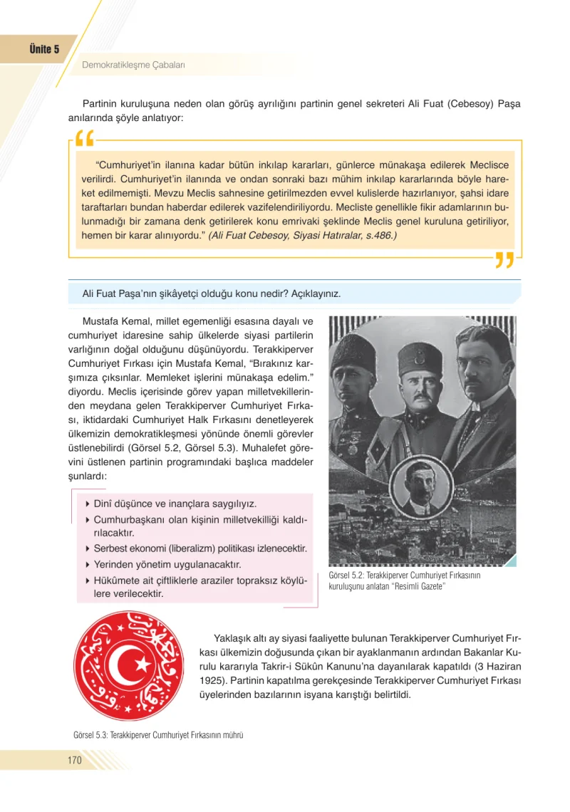 8. Sınıf İnkılap Tarihi Ders Kitabı Cevapları Semih Ofset S.E.K. Yayınları Sayfa 170