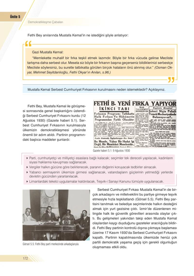8. Sınıf İnkılap Tarihi Ders Kitabı Cevapları Semih Ofset S.E.K. Yayınları Sayfa 172