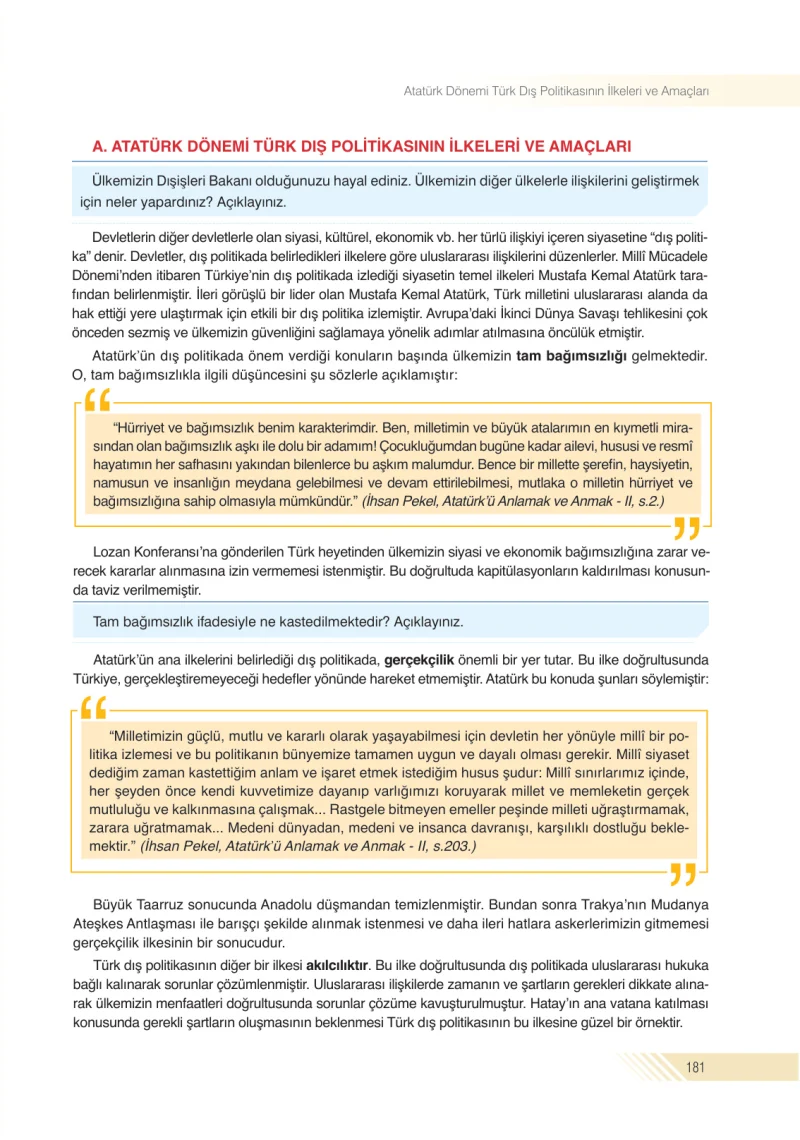 8. Sınıf İnkılap Tarihi Ders Kitabı Cevapları Semih Ofset S.E.K. Yayınları Sayfa 181