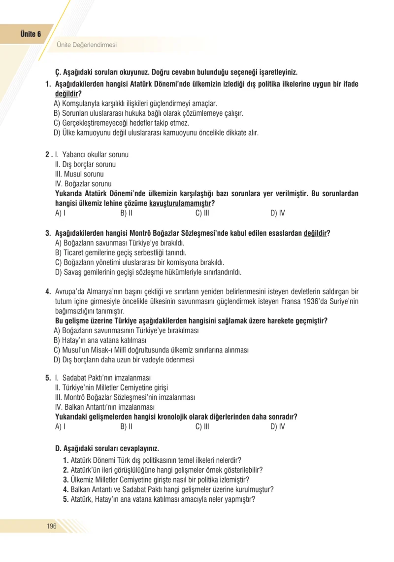 8. Sınıf İnkılap Tarihi Ders Kitabı Cevapları Semih Ofset S.E.K. Yayınları Sayfa 196