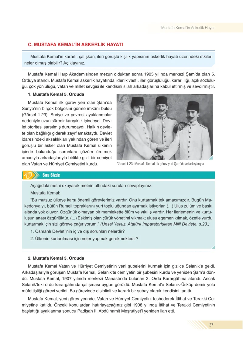 8. Sınıf İnkılap Tarihi Ders Kitabı Cevapları Semih Ofset S.E.K. Yayınları Sayfa 27