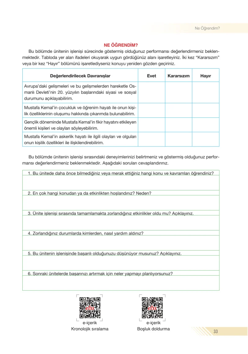 8. Sınıf İnkılap Tarihi Ders Kitabı Cevapları Semih Ofset S.E.K. Yayınları Sayfa 33