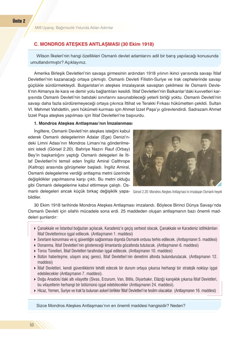 8. Sınıf İnkılap Tarihi Ders Kitabı Cevapları Semih Ofset S.E.K. Yayınları Sayfa 50