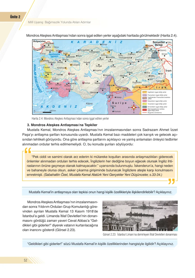 8. Sınıf İnkılap Tarihi Ders Kitabı Cevapları Semih Ofset S.E.K. Yayınları Sayfa 52