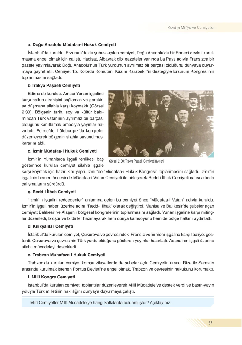 8. Sınıf İnkılap Tarihi Ders Kitabı Cevapları Semih Ofset S.E.K. Yayınları Sayfa 57