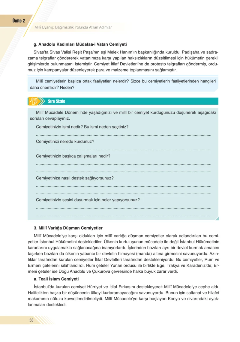 8. Sınıf İnkılap Tarihi Ders Kitabı Cevapları Semih Ofset S.E.K. Yayınları Sayfa 58