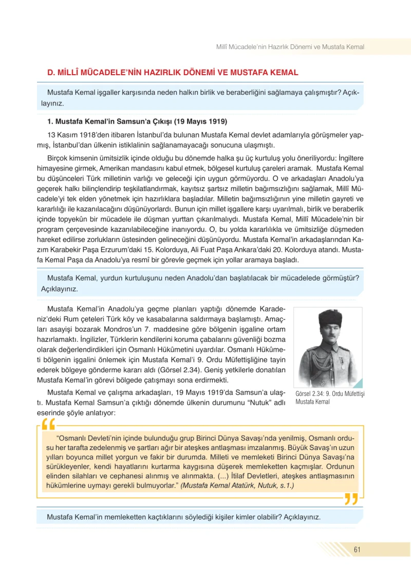 8. Sınıf İnkılap Tarihi Ders Kitabı Cevapları Semih Ofset S.E.K. Yayınları Sayfa 61