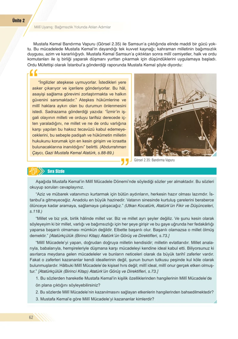 8. Sınıf İnkılap Tarihi Ders Kitabı Cevapları Semih Ofset S.E.K. Yayınları Sayfa 62