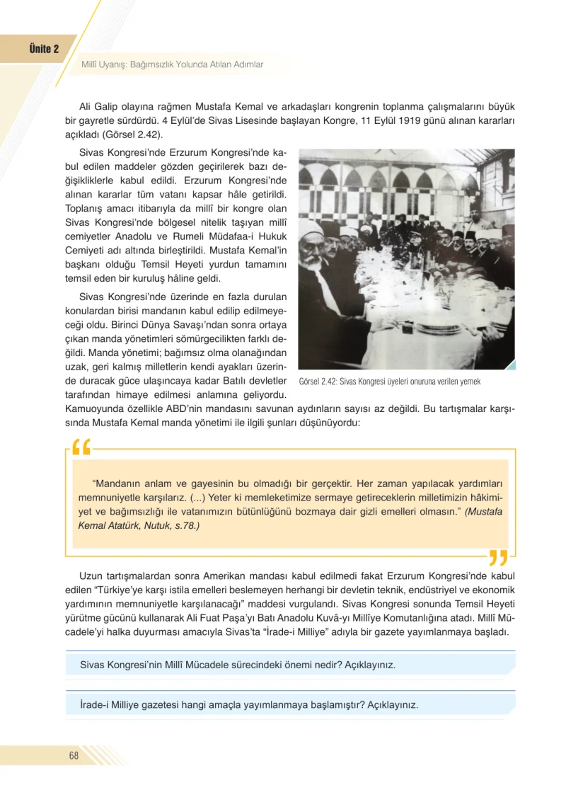 8. Sınıf İnkılap Tarihi Ders Kitabı Cevapları Semih Ofset S.E.K. Yayınları Sayfa 68