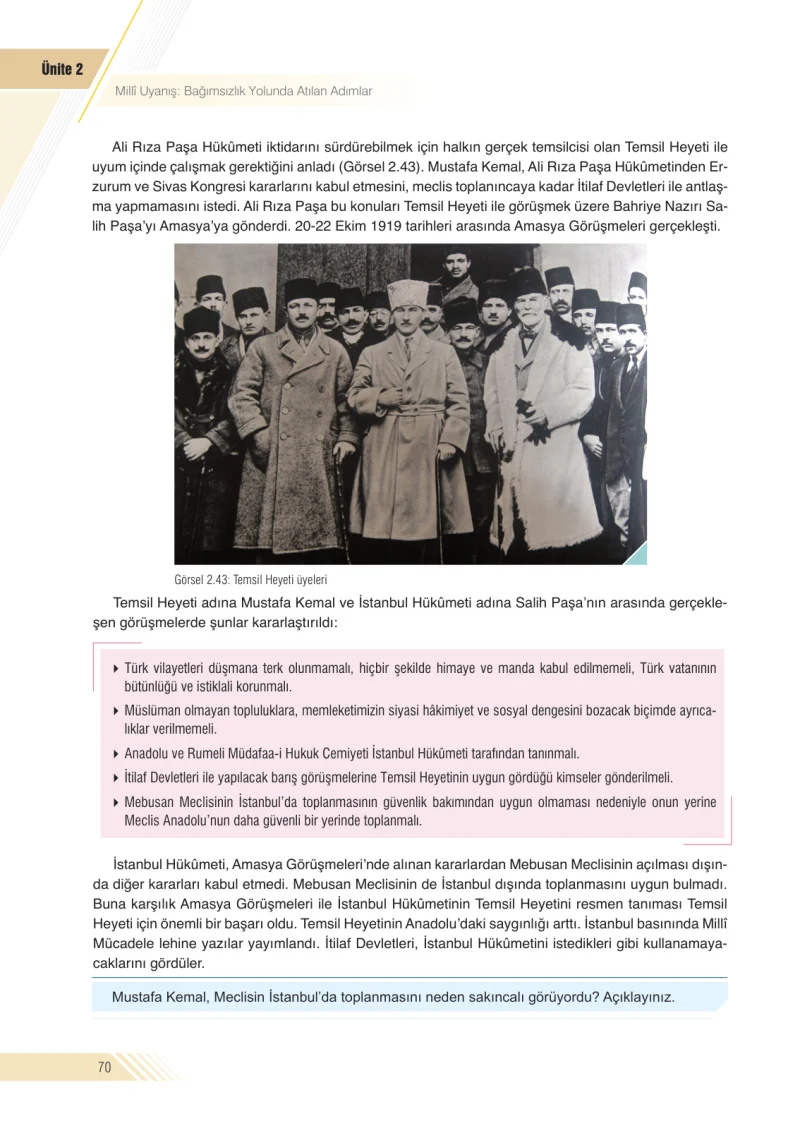 8. Sınıf İnkılap Tarihi Ders Kitabı Cevapları Semih Ofset S.E.K. Yayınları Sayfa 70