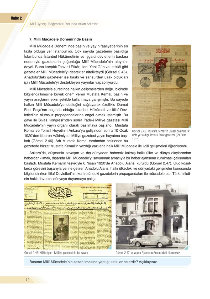 8. Sınıf İnkılap Tarihi Ders Kitabı Cevapları Semih Ofset S.E.K. Yayınları Sayfa 72