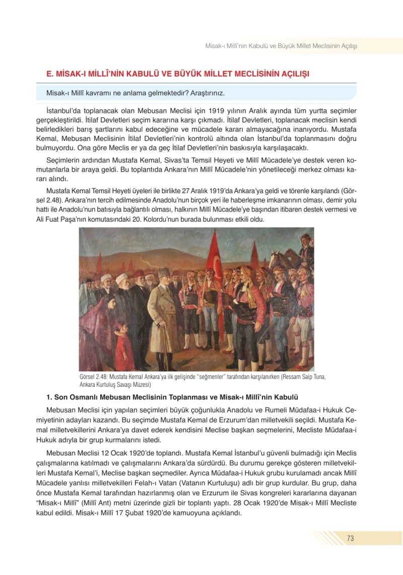 8. Sınıf İnkılap Tarihi Ders Kitabı Cevapları Semih Ofset S.E.K. Yayınları Sayfa 73