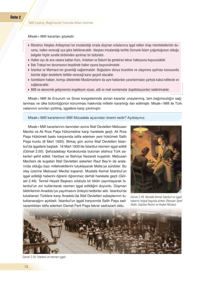 8. Sınıf İnkılap Tarihi Ders Kitabı Cevapları Semih Ofset S.E.K. Yayınları Sayfa 74