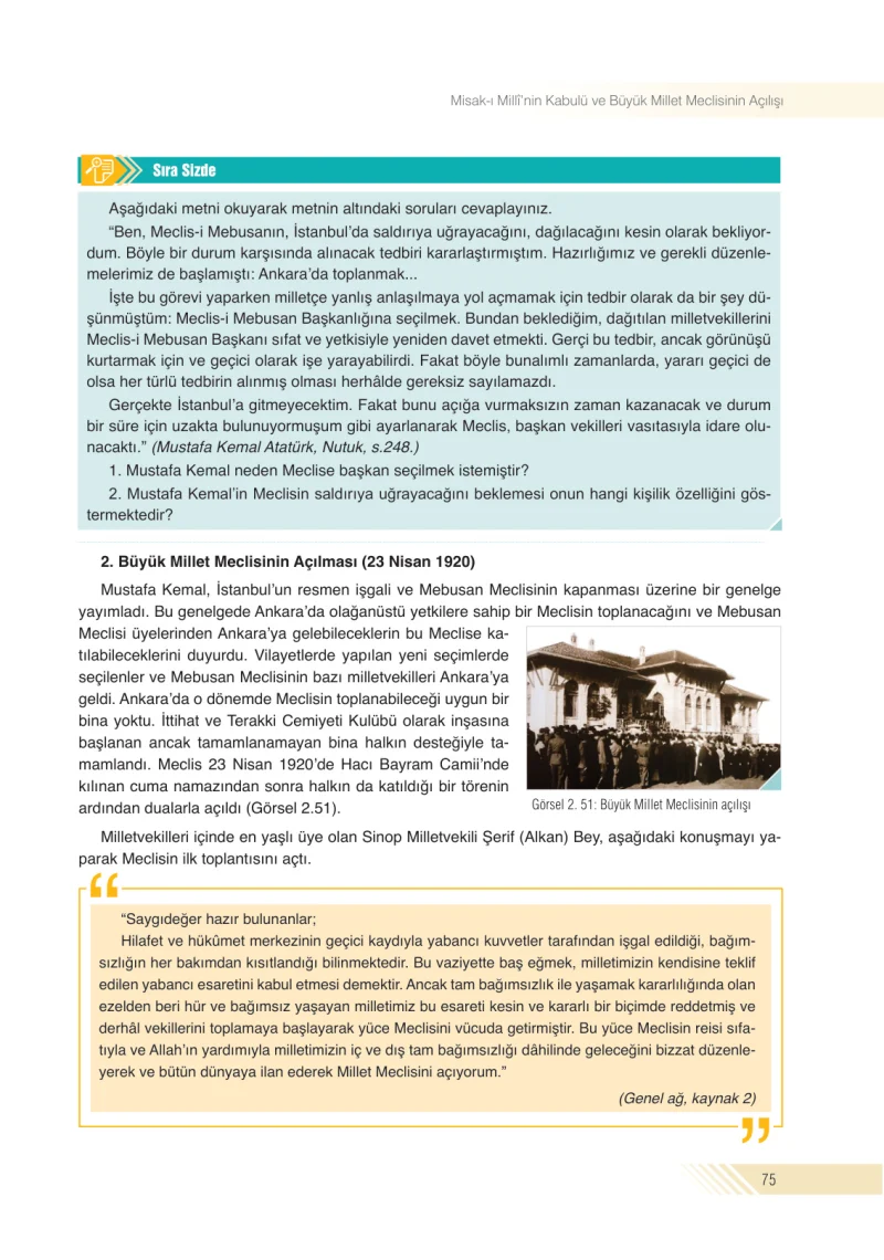 8. Sınıf İnkılap Tarihi Ders Kitabı Cevapları Semih Ofset S.E.K. Yayınları Sayfa 75