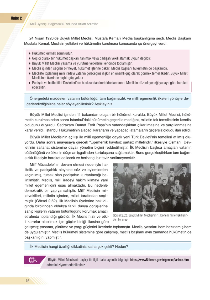 8. Sınıf İnkılap Tarihi Ders Kitabı Cevapları Semih Ofset S.E.K. Yayınları Sayfa 76