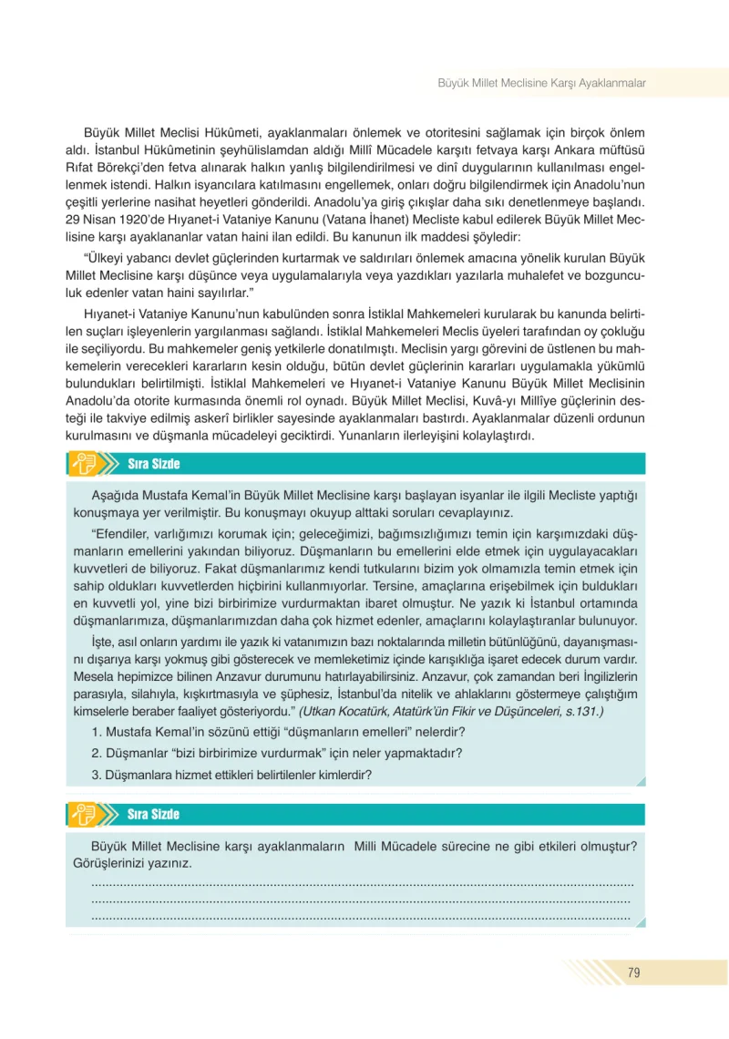 8. Sınıf İnkılap Tarihi Ders Kitabı Cevapları Semih Ofset S.E.K. Yayınları Sayfa 79