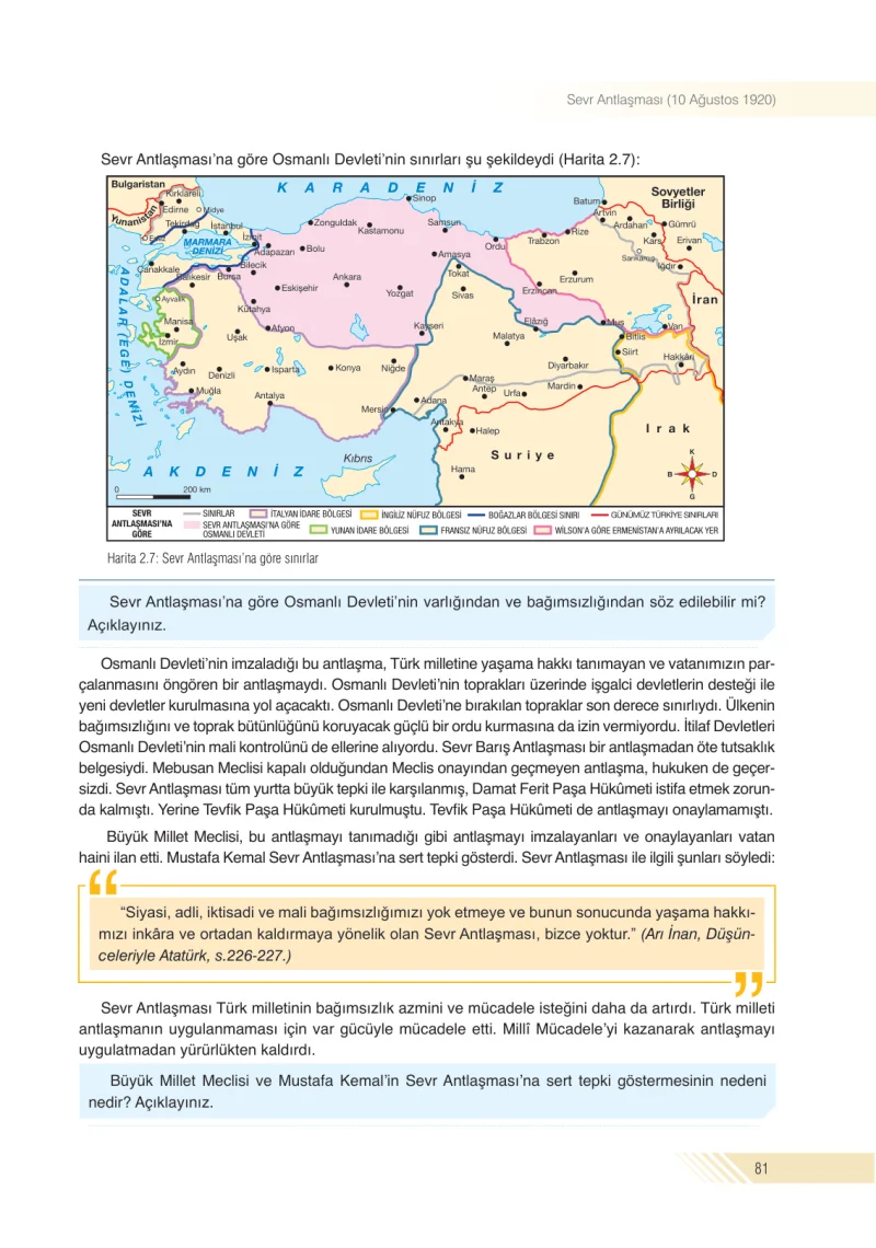 8. Sınıf İnkılap Tarihi Ders Kitabı Cevapları Semih Ofset S.E.K. Yayınları Sayfa 81