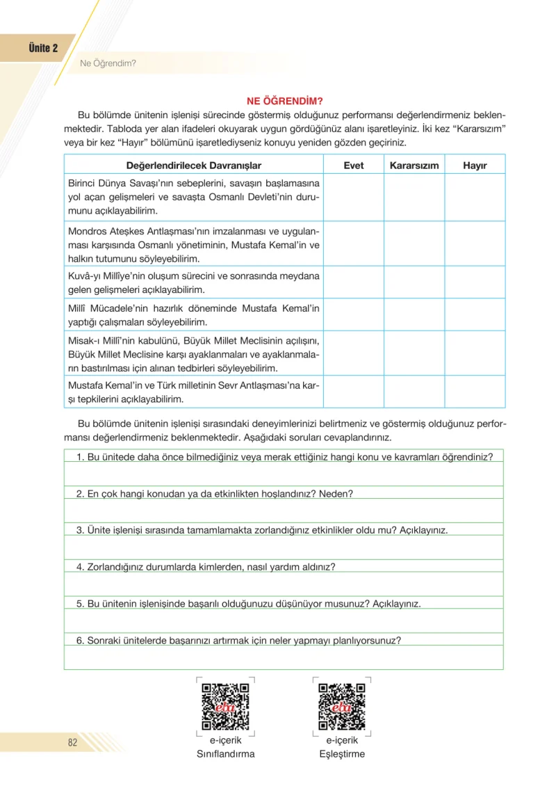 8. Sınıf İnkılap Tarihi Ders Kitabı Cevapları Semih Ofset S.E.K. Yayınları Sayfa 82