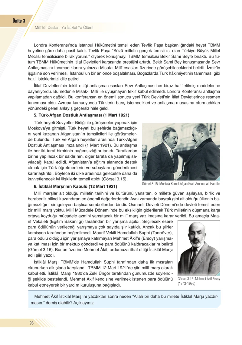 8. Sınıf İnkılap Tarihi Ders Kitabı Cevapları Semih Ofset S.E.K. Yayınları Sayfa 98