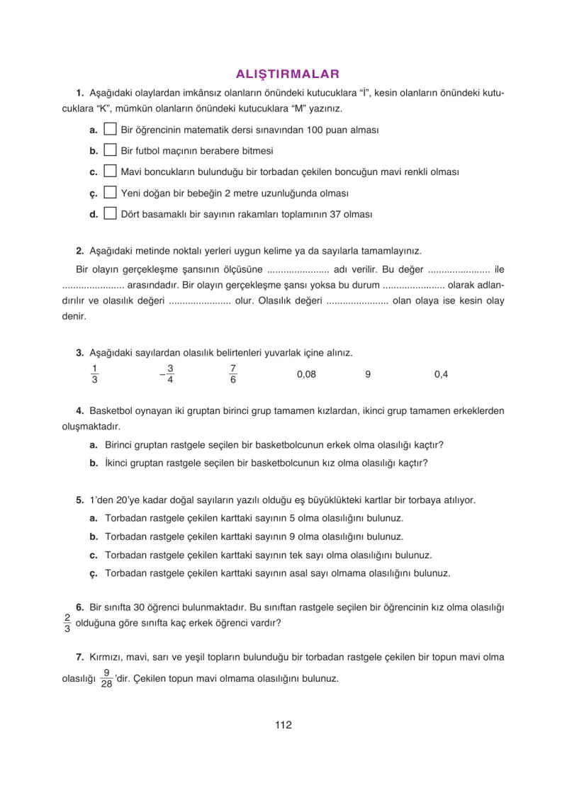 8. Sınıf Matematik Ders Kitabı Cevapları Ada Yayınları Sayfa 112