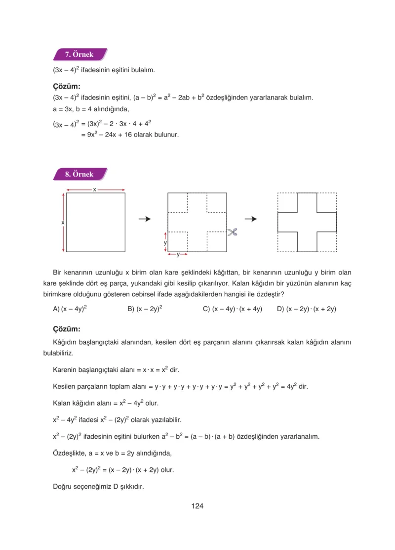 8. Sınıf Matematik Ders Kitabı Cevapları Ada Yayınları Sayfa 124