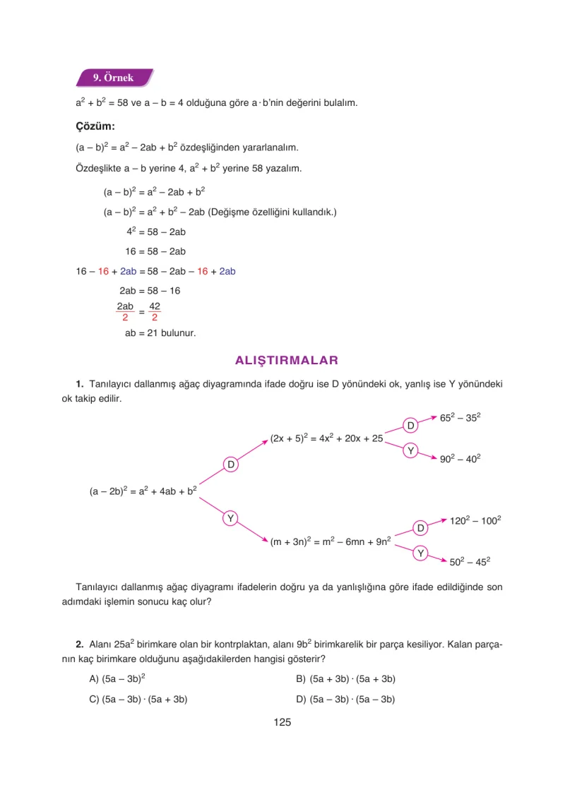8. Sınıf Matematik Ders Kitabı Cevapları Ada Yayınları Sayfa 125