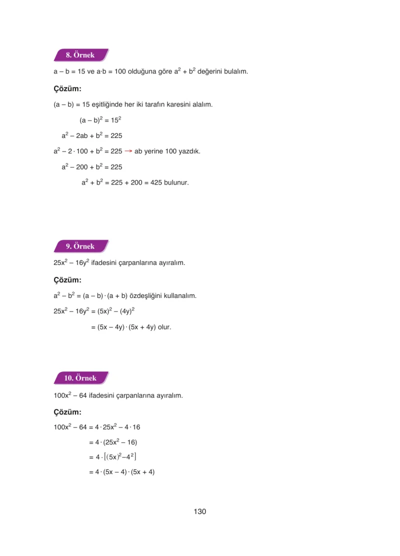 8. Sınıf Matematik Ders Kitabı Cevapları Ada Yayınları Sayfa 130