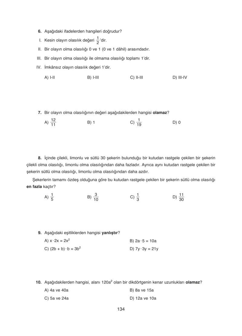 8. Sınıf Matematik Ders Kitabı Cevapları Ada Yayınları Sayfa 134