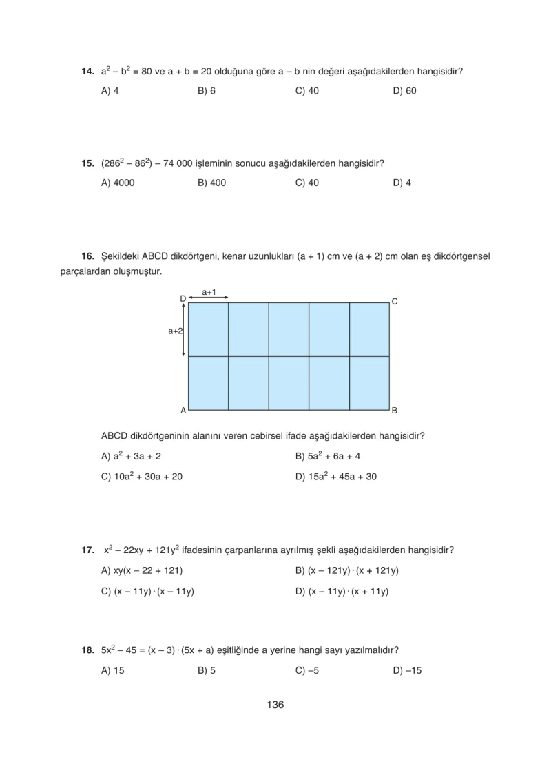 8. Sınıf Matematik Ders Kitabı Cevapları Ada Yayınları Sayfa 136
