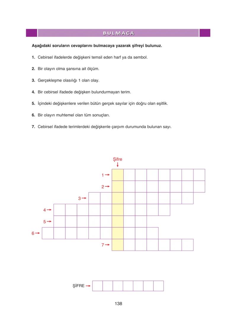 8. Sınıf Matematik Ders Kitabı Cevapları Ada Yayınları Sayfa 138