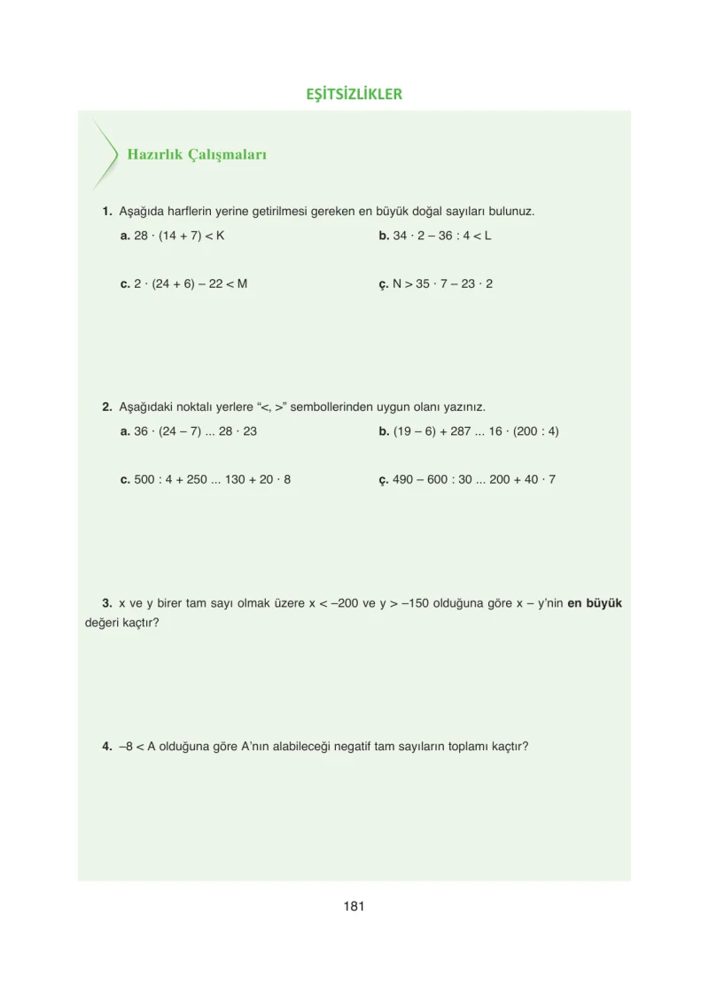 8. Sınıf Matematik Ders Kitabı Cevapları Ada Yayınları Sayfa 181