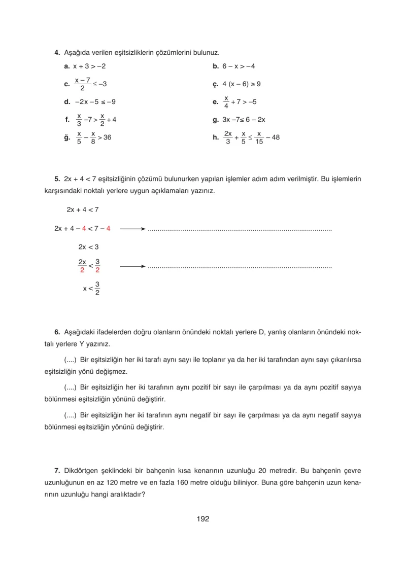 8. Sınıf Matematik Ders Kitabı Cevapları Ada Yayınları Sayfa 192
