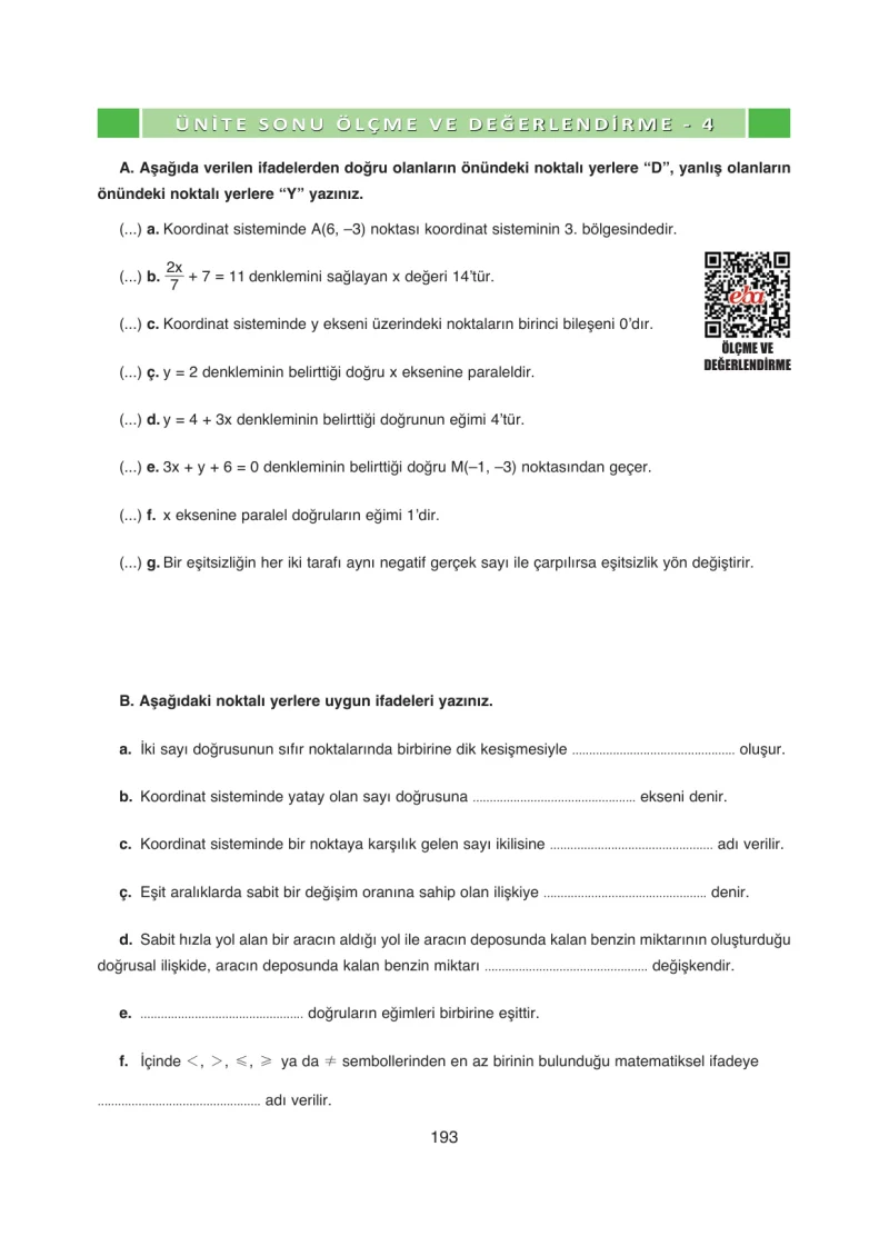 8. Sınıf Matematik Ders Kitabı Cevapları Ada Yayınları Sayfa 193