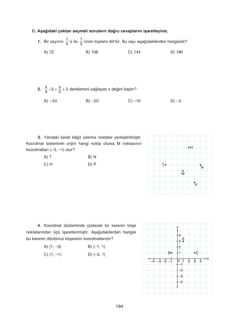 8. Sınıf Matematik Ders Kitabı Cevapları Ada Yayınları Sayfa 194