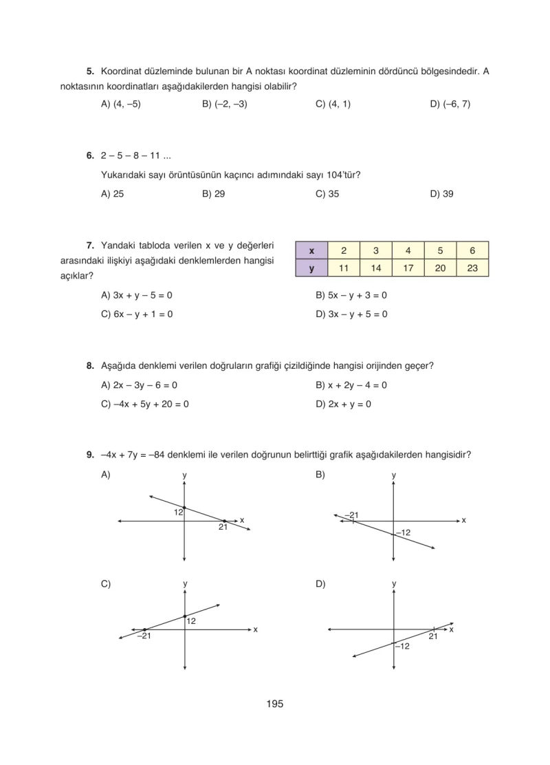 8. Sınıf Matematik Ders Kitabı Cevapları Ada Yayınları Sayfa 195