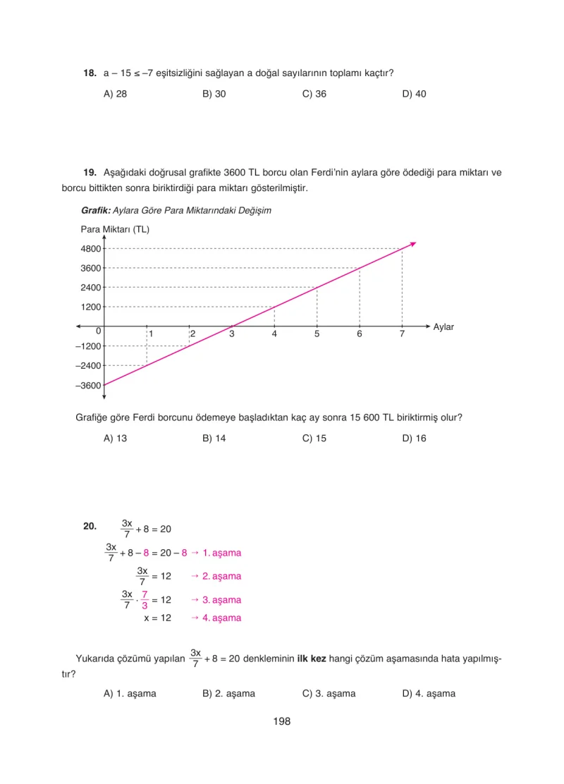 8. Sınıf Matematik Ders Kitabı Cevapları Ada Yayınları Sayfa 198