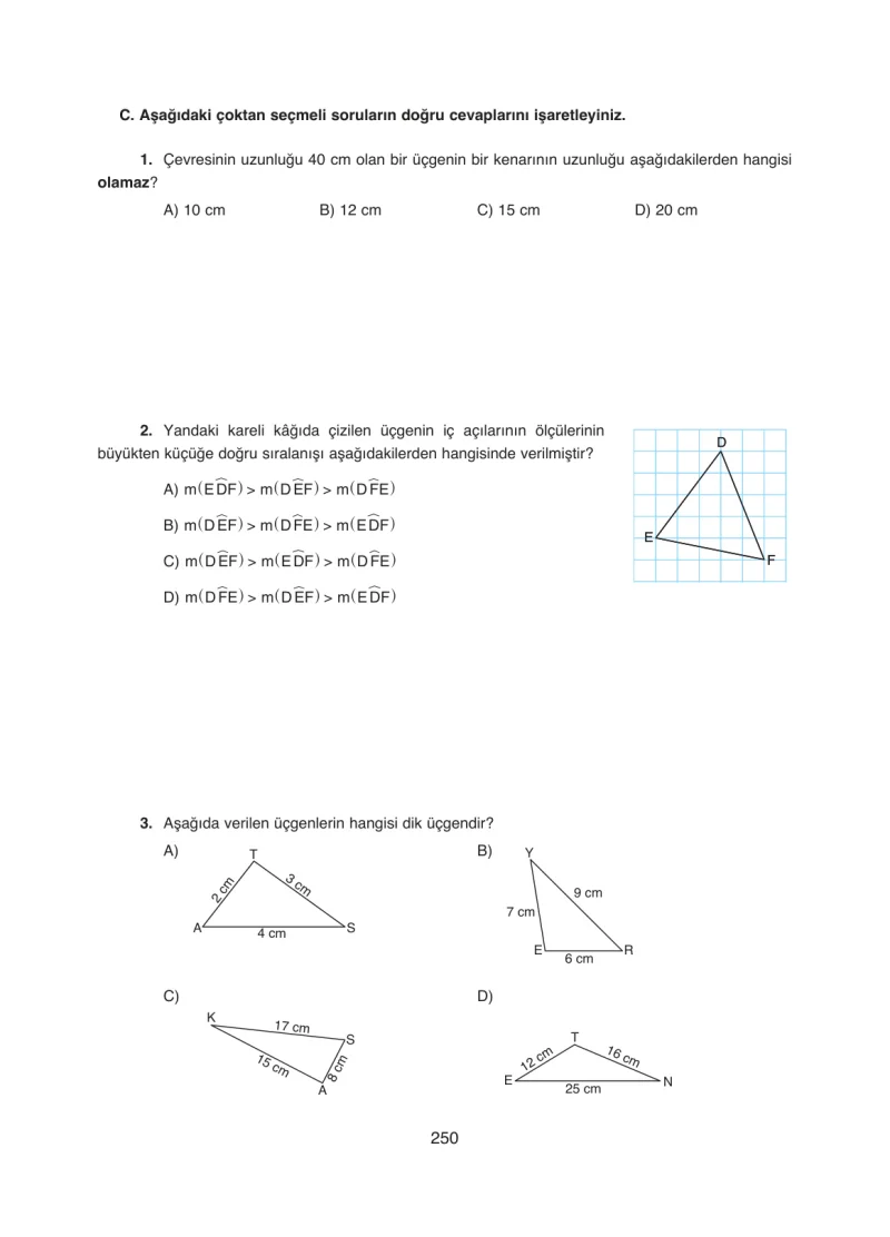 8. Sınıf Matematik Ders Kitabı Cevapları Ada Yayınları Sayfa 250