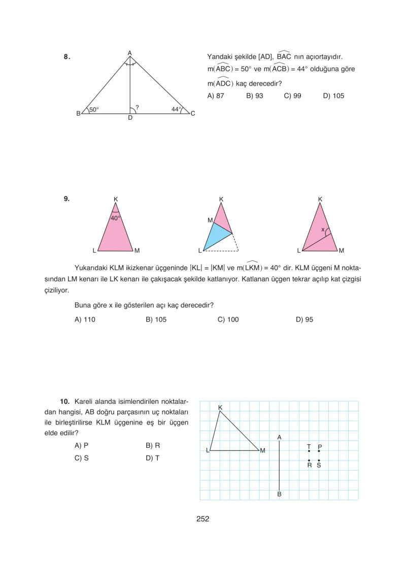 8. Sınıf Matematik Ders Kitabı Cevapları Ada Yayınları Sayfa 252